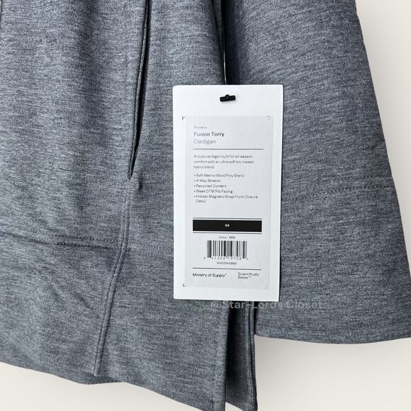 Ministry of Supply Fusion Terry Cardigan | XS Grey Open Front Wool Capsule Eco - Picture 3 of 4